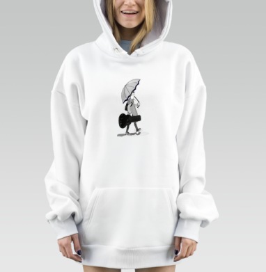 Человек с гитарой идет под дождем вдали, Hoodie Mjhigh Dig, оверсайз, утепленная