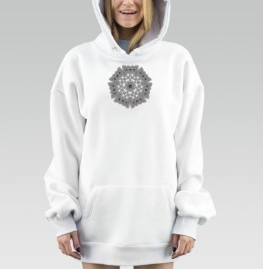 Мандалоподобный орнамент с геометрическими узорами и гармонией узоров, Hoodie Mjhigh Dig, оверсайз, утепленная