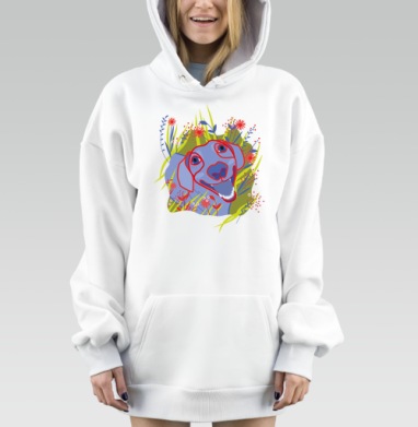 Веселая синяя собака в ярких цветах веселая мордочка собаки, Hoodie Mjhigh Dig, оверсайз, утепленная
