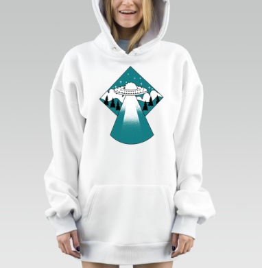 Приземление НЛО в лесу ночью световое излучение, Hoodie Mjhigh Dig, оверсайз, утепленная