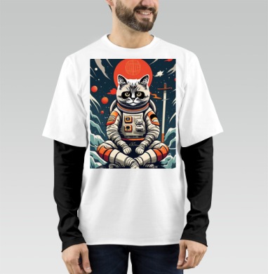 Японский кот космонавт, Футболка мужская лонгслив OneOne