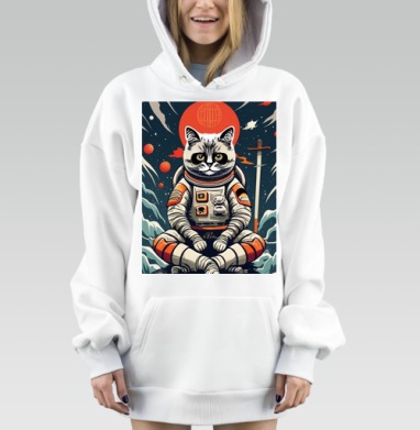 Японский кот космонавт, Hoodie Mjhigh Dig, оверсайз, утепленная