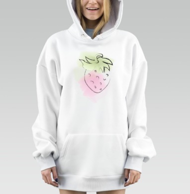 Нежная яркая клубника с листьями скетч акварель, Hoodie Mjhigh Dig, оверсайз, утепленная