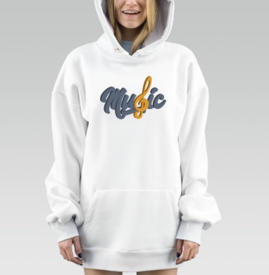 Объемное Слово Музыка с Золотым Ключом Соль, Hoodie Mjhigh Dig, оверсайз, утепленная