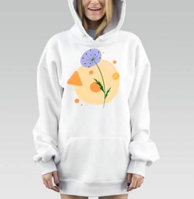 Светло желтый одуванчик и геометрия в абстракции, Hoodie Mjhigh Dig, оверсайз, утепленная