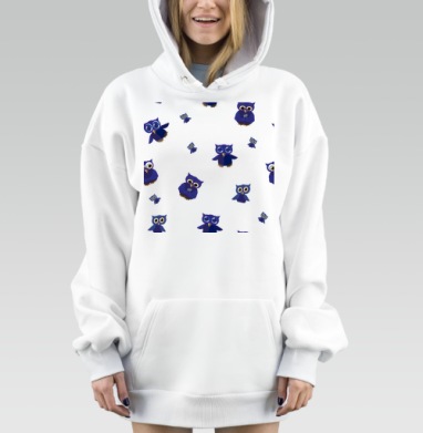 Синие совы на сером фоне для детей, Hoodie Mjhigh Dig, оверсайз, утепленная