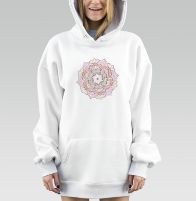 Цветочная мандала с точками и узорами на сером фоне, Hoodie Mjhigh Dig, оверсайз, утепленная