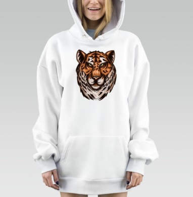 Мощная голова тигра в рыжих и коричневых тонах, Hoodie Mjhigh Dig, оверсайз, утепленная