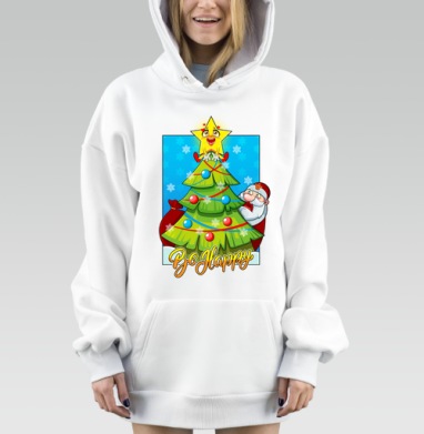 Весёлый новогодний праздник с радостной звёздой и Дедом Морозом, Hoodie Mjhigh Dig, оверсайз, утепленная