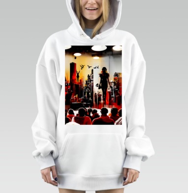 Театральная сцена жизнь человека действия на фоне, Hoodie Mjhigh Dig, оверсайз, утепленная