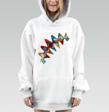Абстрактные волнообразные формы в красных синих тонах, Hoodie Mjhigh Dig, оверсайз, утепленная