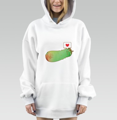 Весёлый огурец с сердцем на зелёном фоне, Hoodie Mjhigh Dig, оверсайз, утепленная