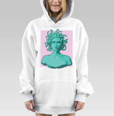 Бирюзовая Медуза с змеями на розовом фоне, Hoodie Mjhigh Dig, оверсайз, утепленная