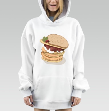 Аппетитный сладкий торт с кремом и ягодами, Hoodie Mjhigh Dig, оверсайз, утепленная