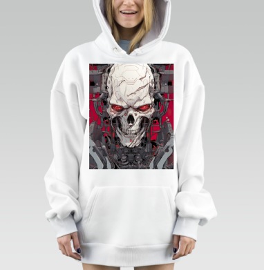 Киберпанк череп с красными глазами и проводами киберпанк череп арт, Hoodie Mjhigh Dig, оверсайз, утепленная