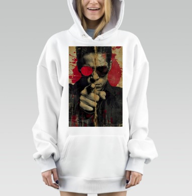 Мужчина в красных очках указывает на тебя с вызовом и силой, Hoodie Mjhigh Dig, оверсайз, утепленная