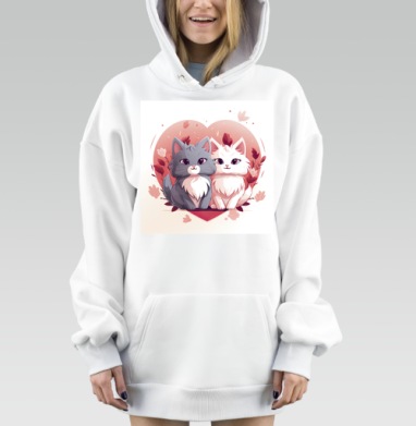 Милые Кошки Серый Белый На Бордовом фоне, Hoodie Mjhigh Dig, оверсайз, утепленная