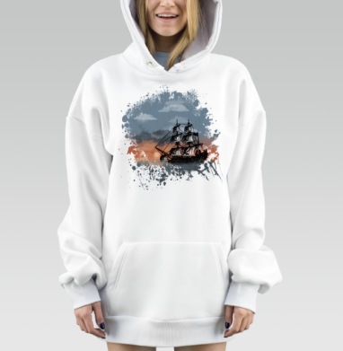 Парусник морское путешествие закат море на воде, Hoodie Mjhigh Dig, оверсайз, утепленная