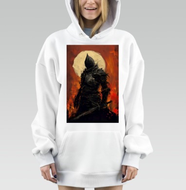 Черный рыцарь на фоне огня и луны Черный рыцарь на фоне огня и луны, Hoodie Mjhigh Dig, оверсайз, утепленная
