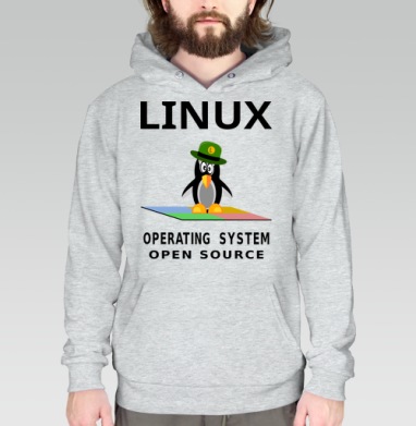 Пингвин в зеленой шляпе на фоне Linux операционная система open source, Толстовка меланж Regular