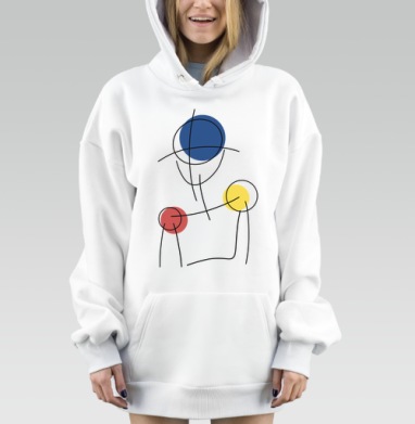 Минимализм абстрактное лицо синий красный жёлтый, Hoodie Mjhigh Dig, оверсайз, утепленная