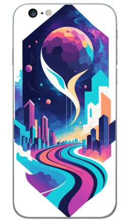 Футуристический синтвейв постер с дорогой в космос - Виниловые наклейки на iPhone 6 plus - купить в Москве