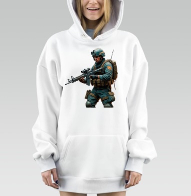 Солдат держит оружие в полной экипировке на поле боя, Hoodie Mjhigh Dig, оверсайз, утепленная