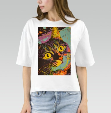 Кот Космос Вселенная Яркий Энергичный, Футболка женская оверсайз Mido