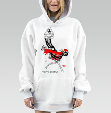 Санта Клаус в тележке уличный юмор путешествие к рождеству, Hoodie Mjhigh Dig, оверсайз, утепленная