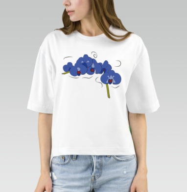 Ветка синей орхидеи с красным центром и зелеными стеблями, Футболка женская оверсайз Mido