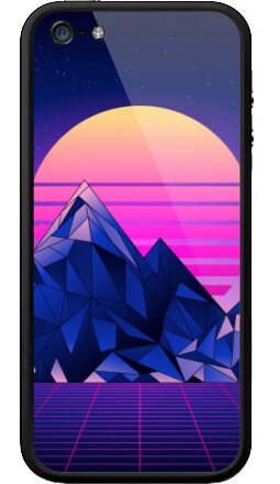 Цифровой закат в стиле Synthwave с неоновой палитрой - Бампер на iPhone 5, 5S