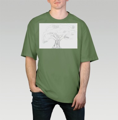 Sketchy Tree – Эскиз дерева в графическом стиле для декора интерьера, Футболка мужская оверсайз оливковая