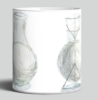 Vase structure drawing study / Эскиз академического наброска структуры вазы, Кружка c принтом керамическая