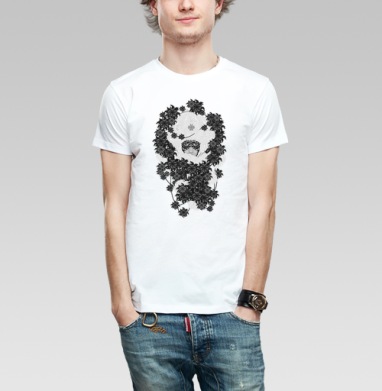 Enigmatic Face Hidden Among Baroque Florals / Лицо в цветочной броне, Футболка мужская Base белая