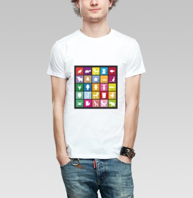 Яркий набор иконок с животными в стиле flat design, Футболка мужская Base белая