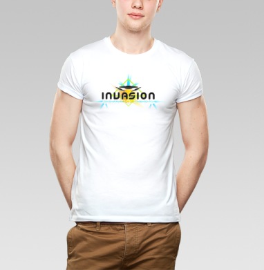 Футуристический постер INVASION с НЛО и неоновым светом, Футболка мужская Base белая