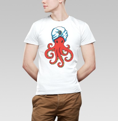 Mystic Octopus / Мистический Осьминог в тюрбане как восточного мудреца мистика, Футболка мужская Base белая