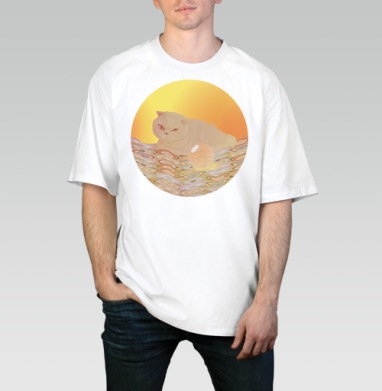 Majestic Cat Seer / Величественный Кот Провидец за мистической сферой, Футболка / Мужчинам / Оверсайз / Белая / C принтом