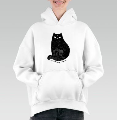 Минималистичный кот-символ уюта и вселенной - Hoodie Mjhigh White, утепленная