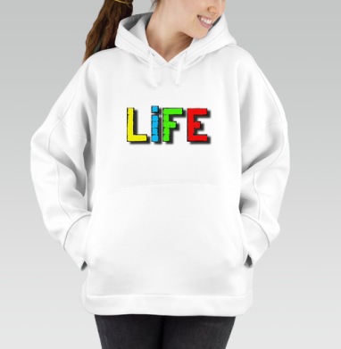 Яркое граффити LIFE — вдохновение и энергия жизни, Толстовка / Женская/ Оверсайз / Начес / Белая / C принтом