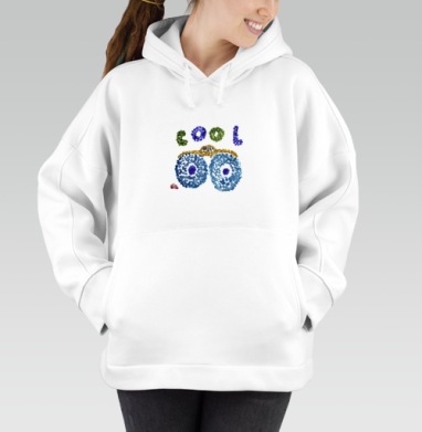 Монстр-трак с надписью в стиле пуантилизм, Толстовка / Женская/ Оверсайз / Начес / Белая / C принтом