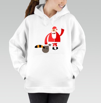 Odd Santa / Необычный Санта тащит тигриный хвост в странное Рождество шутливо, Толстовка / Женская/ Оверсайз / Начес / Белая / C принтом