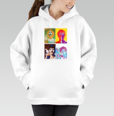The Beatles Pop-art, Толстовка / Женская/ Оверсайз / Начес / Белая / C принтом