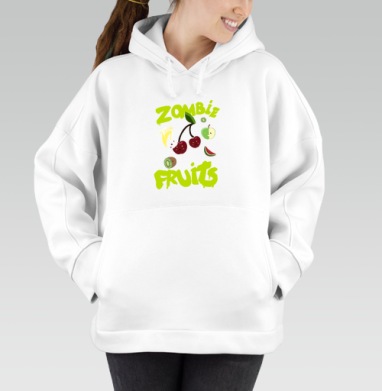 Неоновый принт Zombie Fruits с яркими фруктами, Толстовка / Женская/ Оверсайз / Начес / Белая / C принтом