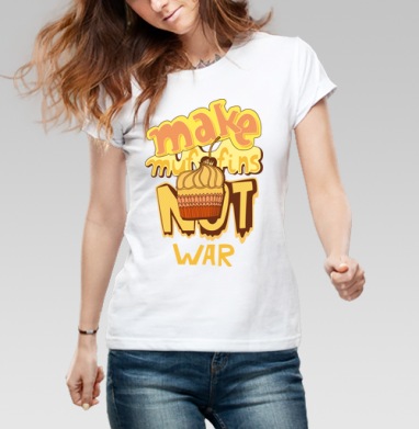 Футболка с принтом Make Muffins Not War, Футболка женская белая 180гр