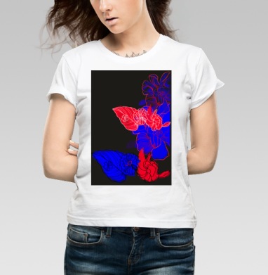 Floral print / Цветочный принт, Футболка женская белая 180гр