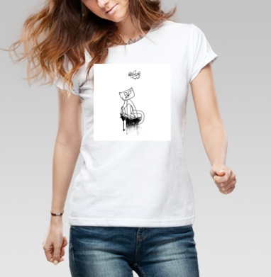 Кот и птица, Футболка женская белая 180гр