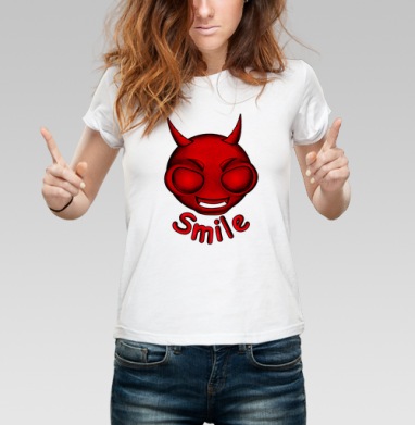 Зловещая красная голова с улыбкой Smile, Футболка женская белая 180гр