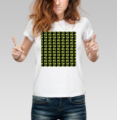 Зеленые листочки свежая натуральная флора текстильный, Футболка женская белая 180гр
