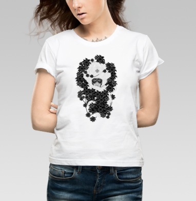 Enigmatic Face Hidden Among Baroque Florals / Лицо в цветочной броне, Футболка женская белая 180гр